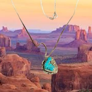 Turquoise Nugget Pendant w/ Chain in Sterling 18”